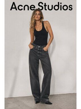 Acne Studios Women Black Washed Denim Jeans Button Fly 32" Waist